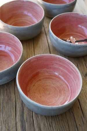 handgetöpferte rosa achatgraue Keramik Bowl